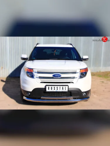 Защита переднего бампера (2 трубыØ76 и 75х42 мм, нержавейка) Russtal Ford Explorer U502 дорестайлинг (2010-2016)