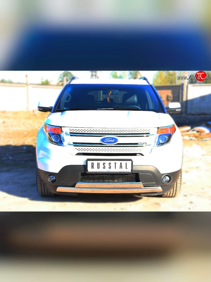 Защита переднего бампера (2 трубыØ75х42 мм, нержавейка) Russtal Ford Explorer U502 дорестайлинг (2010-2016)  в Керчи Республика Крым