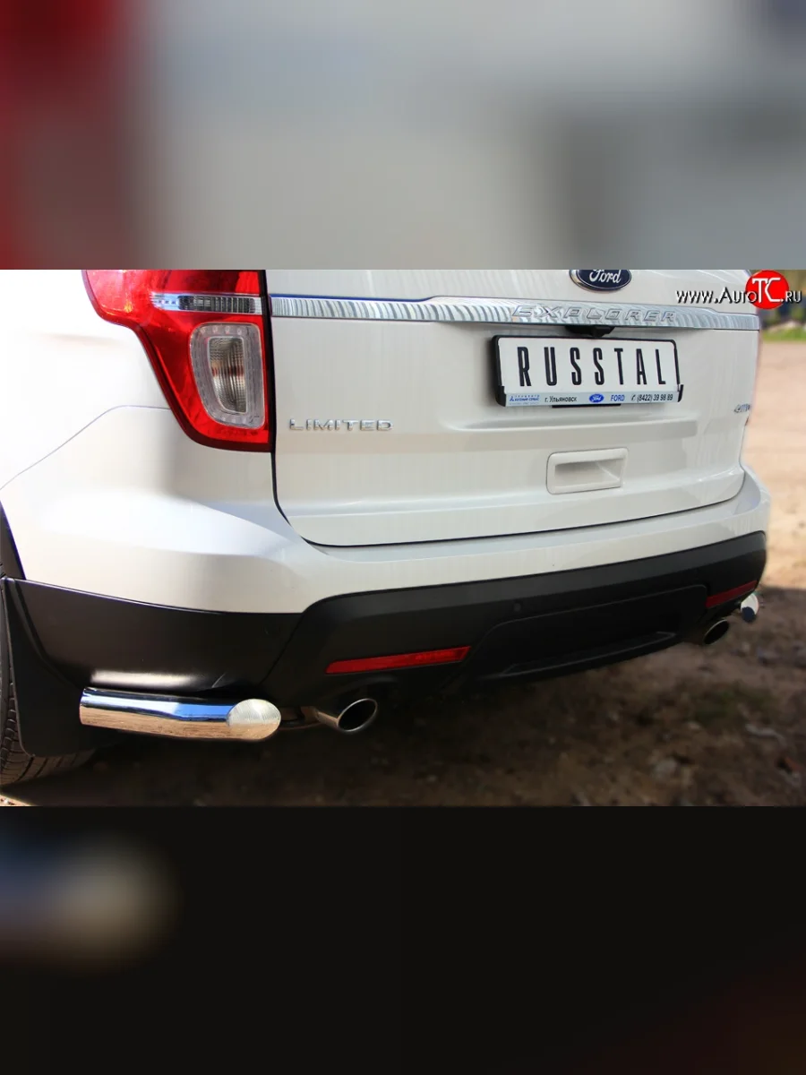 Защита заднего бампера (Ø76 мм уголки, нержавейка) SLITKOFF Ford Explorer U502 дорестайлинг (2010-2016)  в Перми Пермском крае
