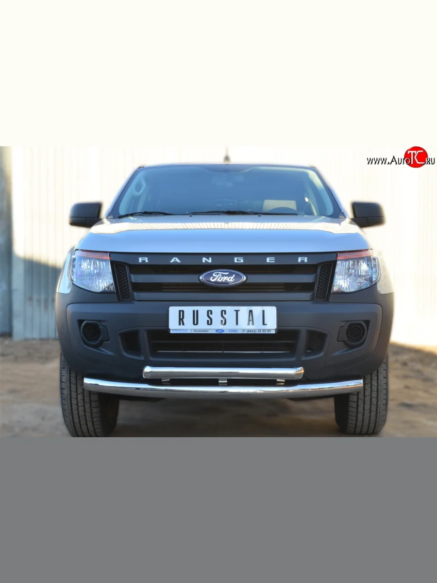 Защита переднего бампера (2 трубыØ76 и 63 мм, нержавейка) SLITKOFF Ford Ranger DoubleCab дорестайлинг (2011-2016)  в Самаре Самарской области