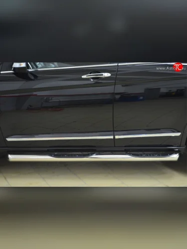 Защита порогов с пластиковыми вставками для ног из круглой трубы диаметром 76 мм Russtal Great Wall Hover H6 (2012-2016)