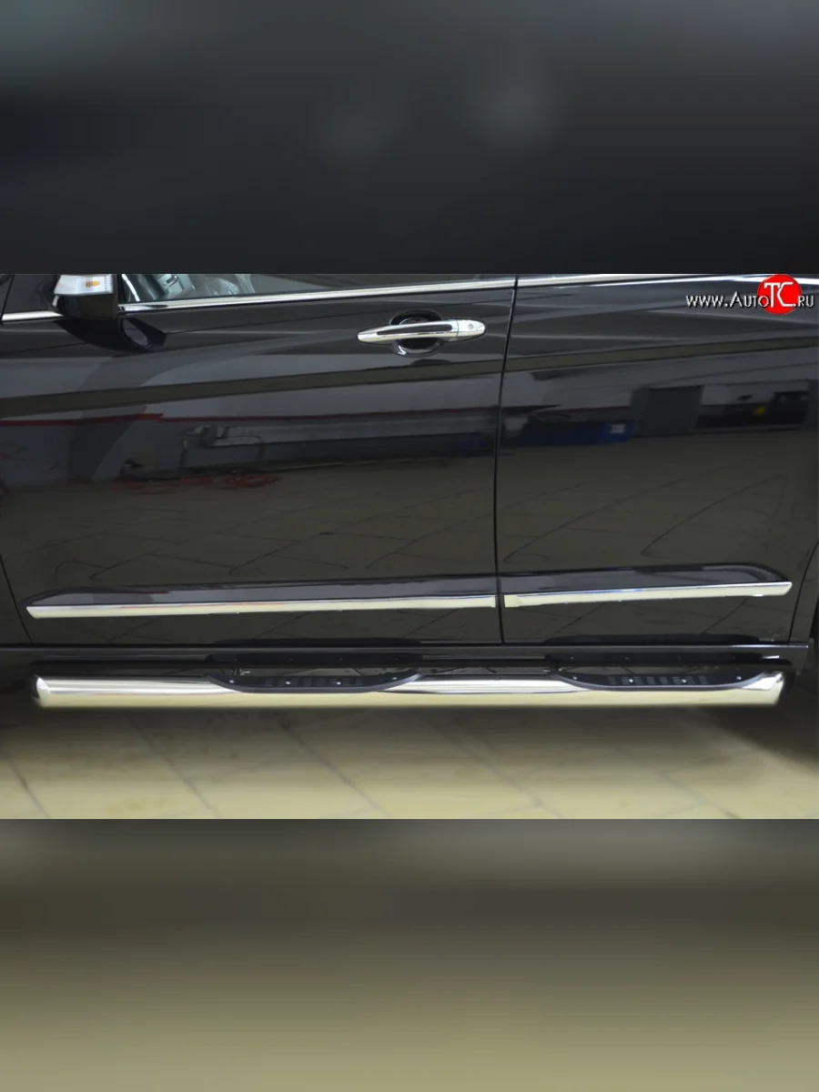 Защита порогов с пластиковыми вставками для ног из круглой трубы диаметром 76 мм Russtal Great Wall Hover H6 (2012-2016) (Защита порогов с со скосами на торцах (вариант 1))  с доставкой в г. Керчь