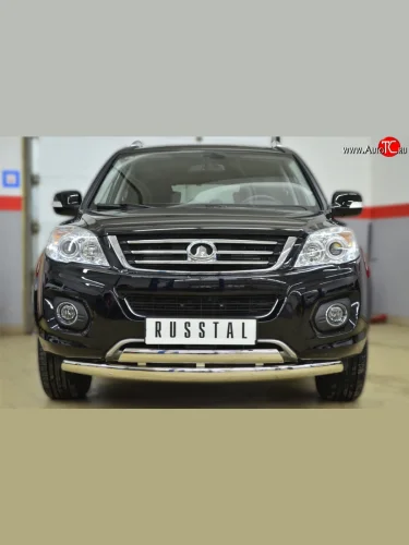 Защита переднего бампера (2 трубыØ75х42 мм, нержавейка) Russtal Great Wall Hover H6 (2012-2016)