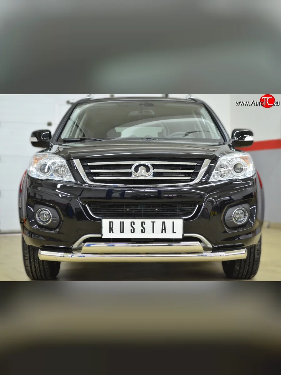 Защита переднего бампера (2 трубыØ76 и 75х42 мм, нержавейка) Russtal Great Wall Hover H6 (2012-2016)  с доставкой в г. Пермь