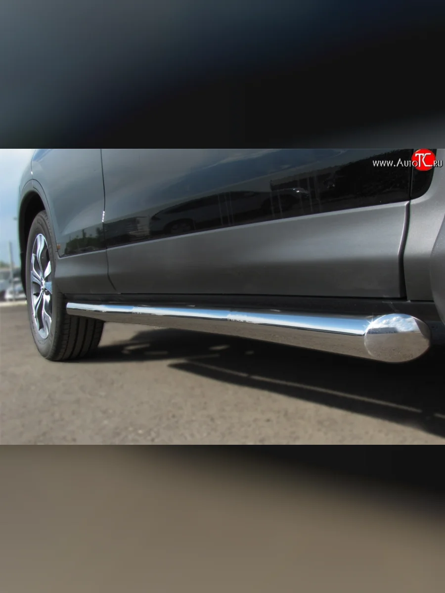 Защита порогов из круглой трубы диаметром 76 мм Russtal Honda CR-V RE1,RE2,RE3,RE4,RE5,RE7 рестайлинг (2009-2012) (Защита порогов с со скосами на торцах (вариант 1))  в Керчи Республика Крым