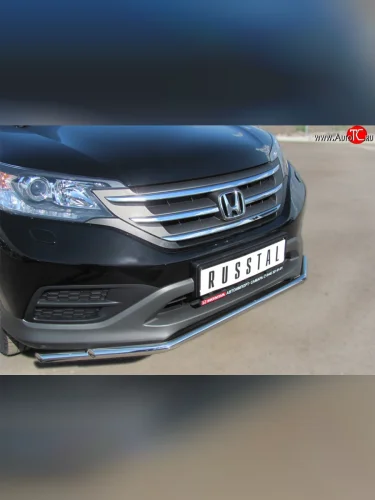 Защита переднего бампера (2 трубыØ42 мм, нержавейка) SLITKOFF Honda CR-V RM1,RM3,RM4 дорестайлинг (2012-2015)