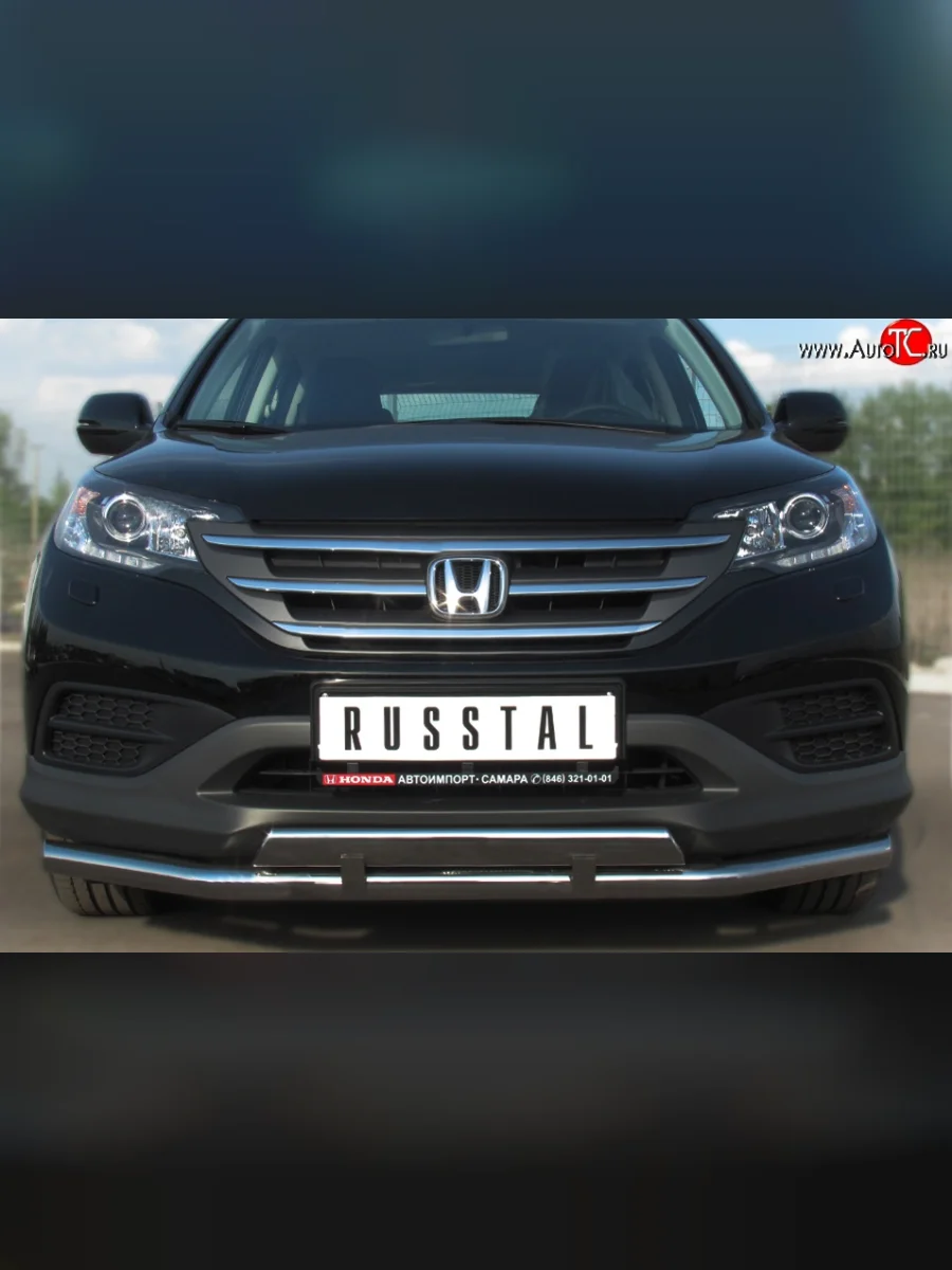 Защита переднего бампера (2 трубыØ63 и 42 мм, нержавейка) SLITKOFF Honda CR-V RM1,RM3,RM4 дорестайлинг (2012-2015)  в Самаре Самарской области