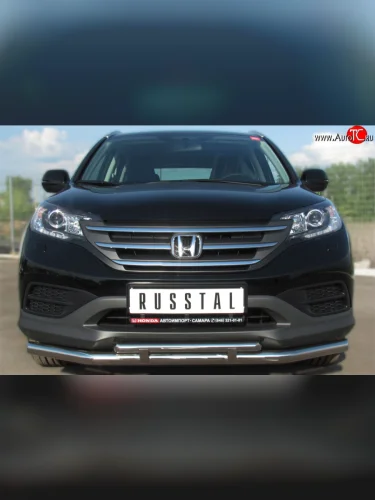 Защита переднего бампера (2 трубыØ75х42 и 63 мм, нержавейка) Russtal Honda CR-V RM1,RM3,RM4 дорестайлинг (2012-2015)