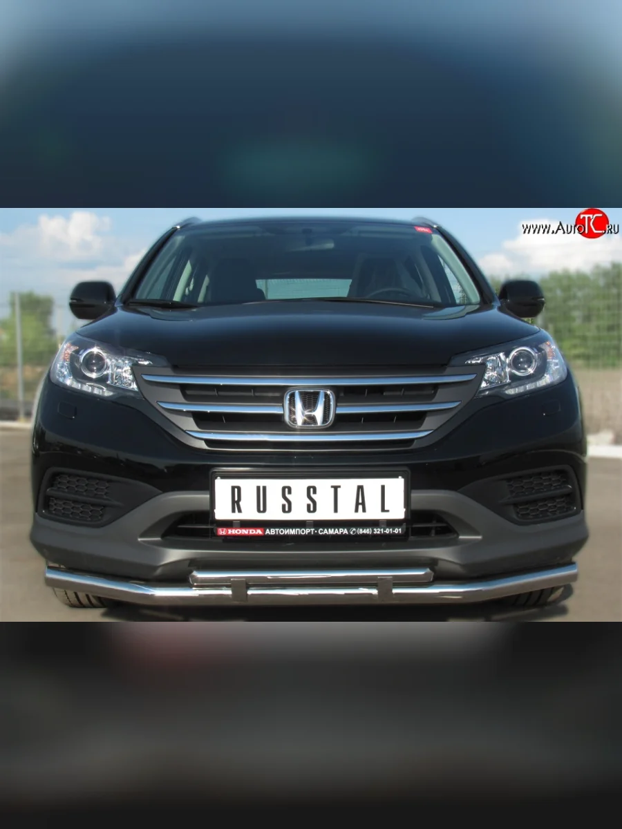 Защита переднего бампера (2 трубыØ75х42 и 63 мм, нержавейка) Russtal Honda CR-V RM1,RM3,RM4 дорестайлинг (2012-2015)  в Самаре Самарской области