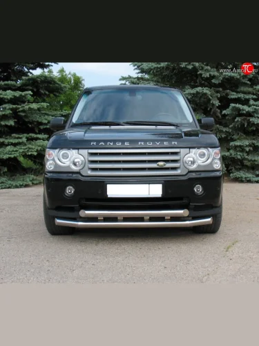 Защита переднего бампера (2 трубыØ76 мм, нержавейка) SLITKOFF Land Rover Range Rover  3 L322 (2002-2006) дорестайлинг