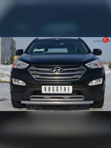 Защита переднего бампера (2 трубыØ63 и 42 мм, нержавейка) SLITKOFF Hyundai Santa Fe  DM (2012-2016) дорестайлинг