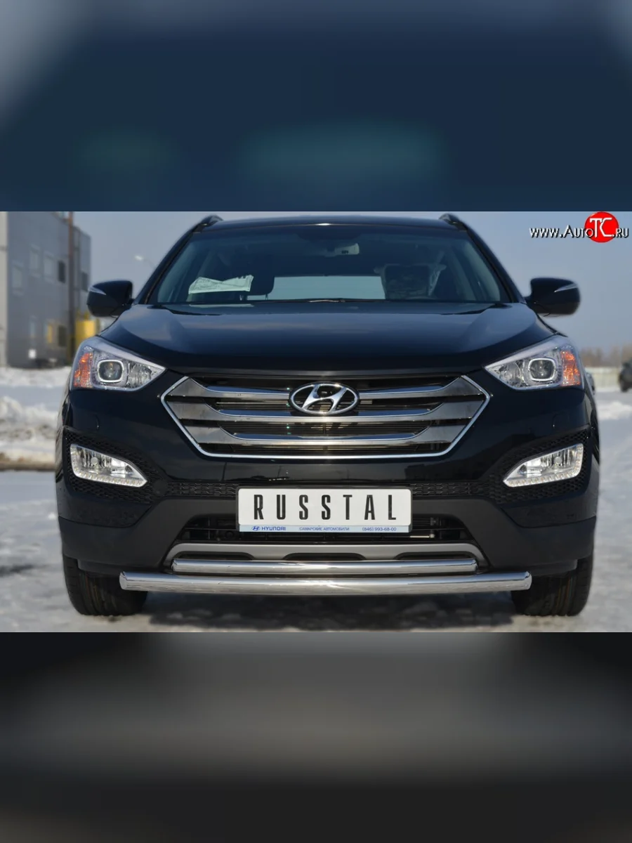 Защита переднего бампера (2 трубыØ63 и 42 мм, нержавейка) SLITKOFF Hyundai Santa Fe DM дорестайлинг (2012-2016)  в Керчи Республика Крым
