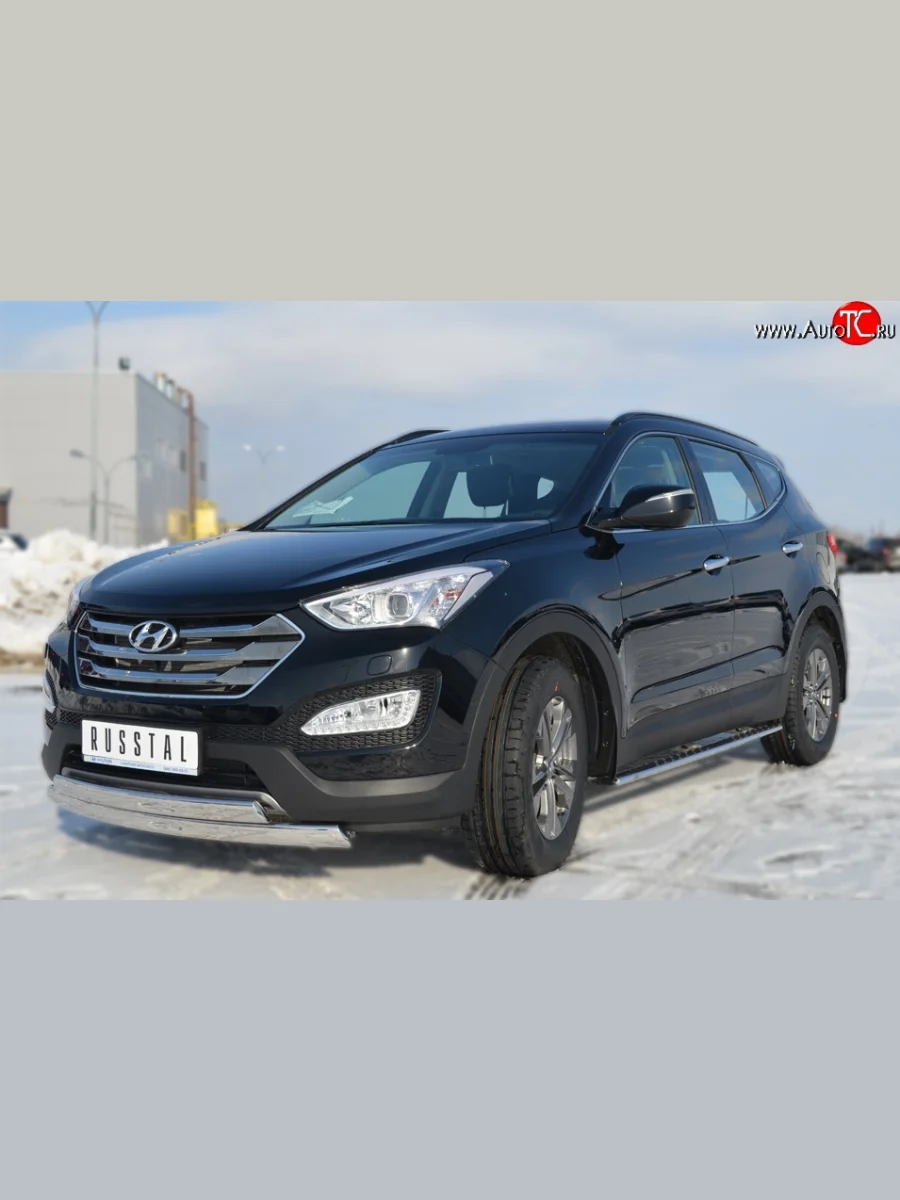 Защита переднего бампера (2 трубыØ75х42 мм, нержавейка) Russtal Hyundai Santa Fe DM дорестайлинг (2012-2016)  в Керчи Республика Крым