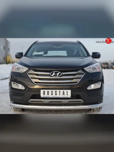 Одинарная защита переднего бампера из удлинённой трубы диаметром 76 мм SLITKOFF Hyundai Santa Fe  DM (2012-2016) дорестайлинг