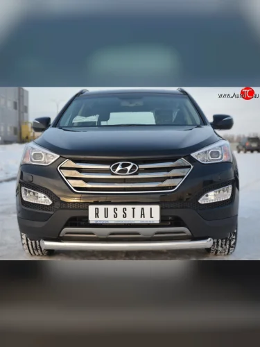 Одинарная защита переднего бампера из укороченной трубы диаметром 76 мм SLITKOFF Hyundai Santa Fe  DM (2012-2016) дорестайлинг