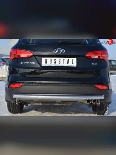 Одинарная защита заднего бампера из трубы диаметром 63 мм SLITKOFF Hyundai Santa Fe DM дорестайлинг (2012-2016)