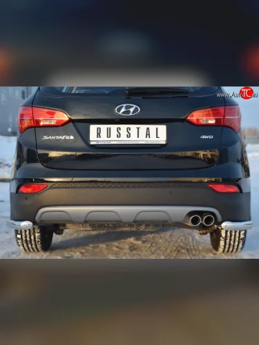 Защита заднего бампера (Ø63 мм уголки, нержавейка) SLITKOFF Hyundai Santa Fe DM дорестайлинг (2012-2016)