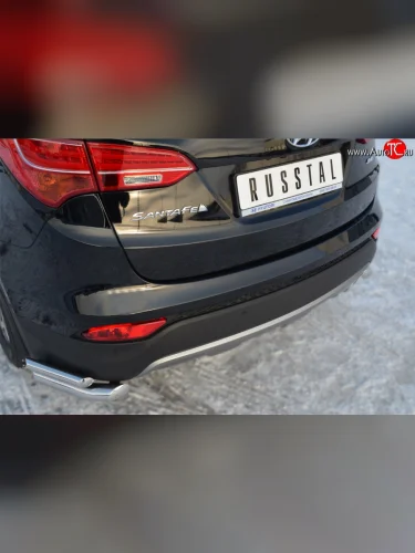 Защита заднего бампера (2 трубы Ø63 и 42 мм уголки, нержавейка) SLITKOFF Hyundai Santa Fe DM дорестайлинг (2012-2016)