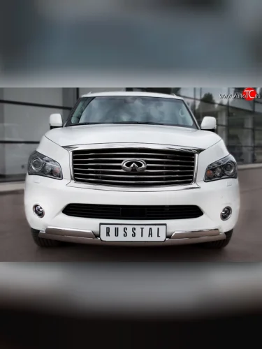 Защита переднего бампера (2 трубыØ76х42 мм, нержавейка) Russtal INFINITI QX56 Z62 (2010-2013)