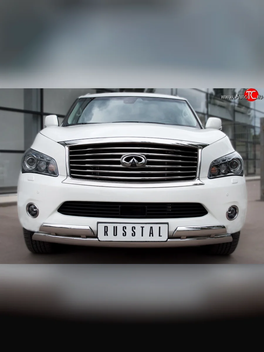 Защита переднего бампера (2 трубыØ76х42 мм, с перемычками, нержавейка) Russtal INFINITI QX56 Z62 (2010-2013)  в Самаре Самарской области