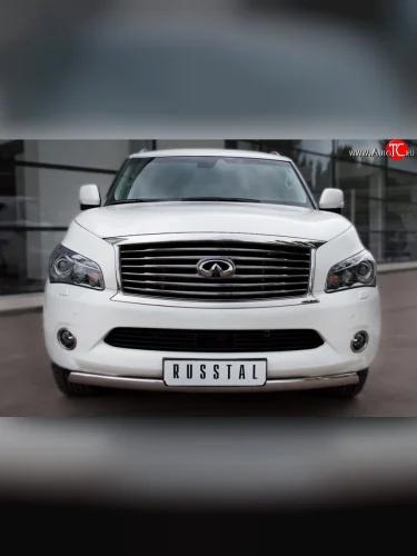 Защита переднего бампера (Ø75х42 мм, нержавейка) Russtal INFINITI QX56 Z62 (2010-2013)