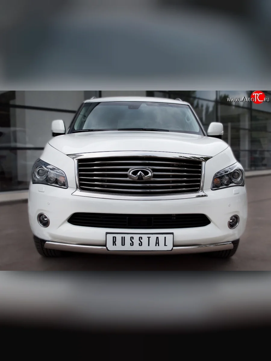 Защита переднего бампера (Ø75х42 мм, нержавейка) Russtal INFINITI QX56 Z62 (2010-2013)  в Керчи Республика Крым