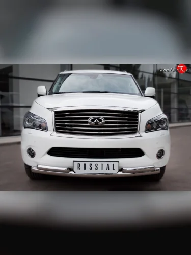Защита переднего бампера (2 трубыØ76 и 63 мм, нержавейка) SLITKOFF INFINITI QX56  Z62 (2010-2013)