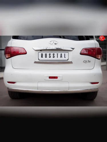 Защита заднего бампера (Ø75x42 мм, нержавейка) Russtal INFINITI QX56 Z62 (2010-2013)