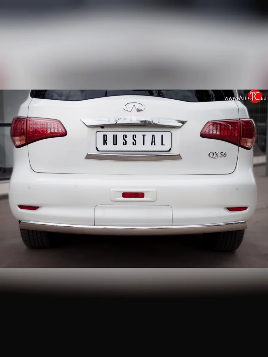Защита заднего бампера (Ø75x42 мм, нержавейка) Russtal INFINITI QX56 Z62 (2010-2013)  в Керчи Республика Крым