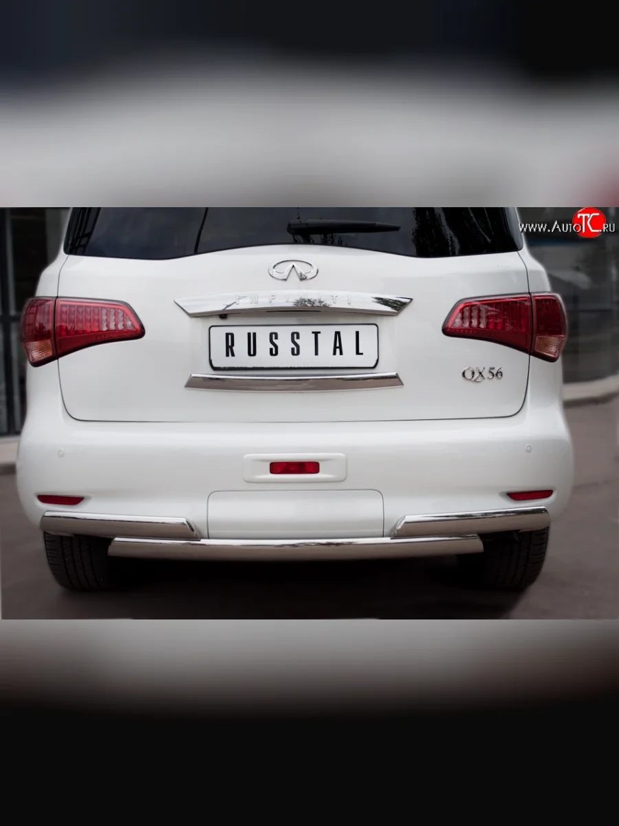 Защита заднего бампера (Ø75x42 мм, нержавейка) Russtal INFINITI QX56 Z62 (2010-2013)  в Керчи Республика Крым