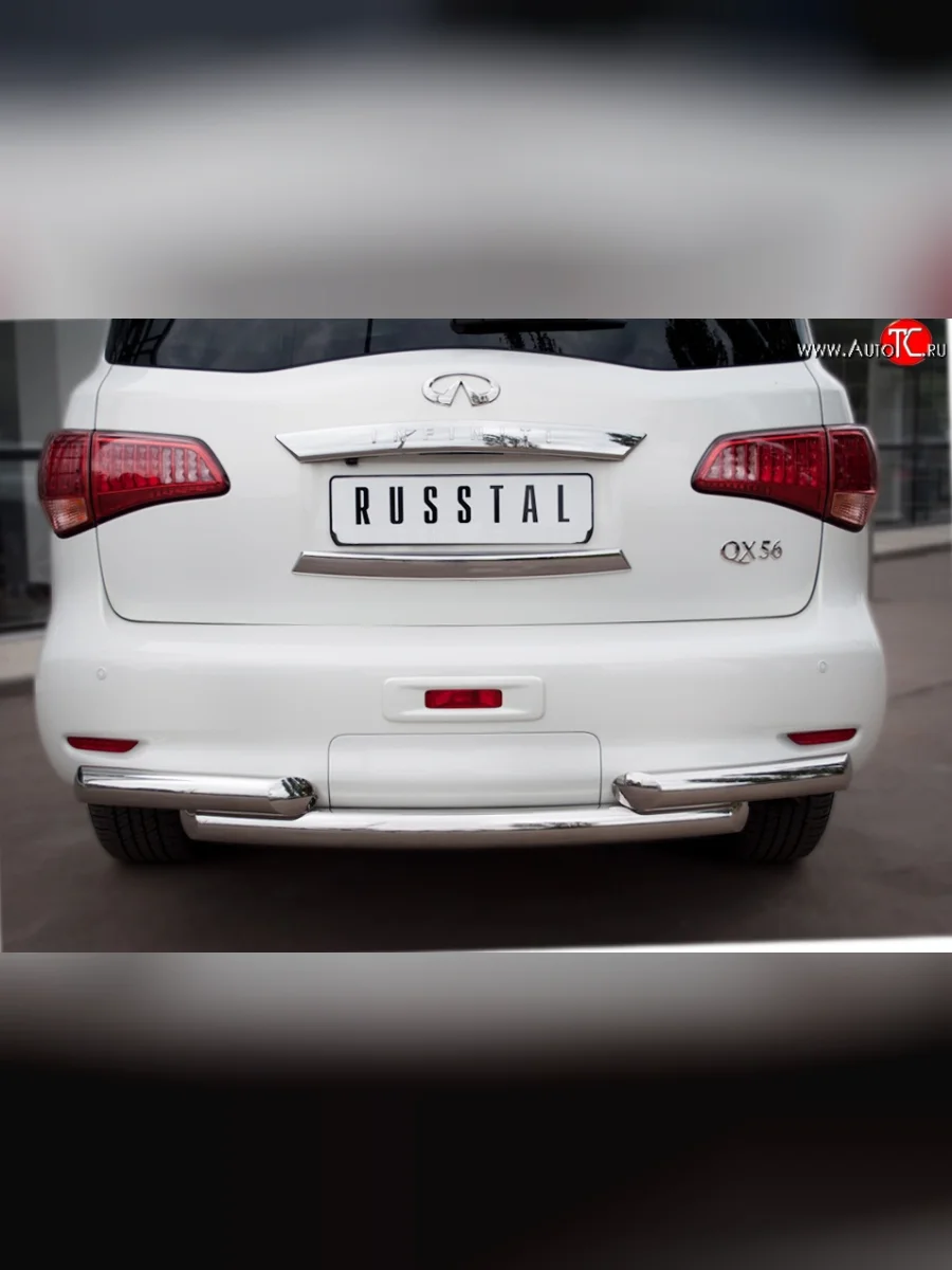 Защита заднего бампера (Ø76 мм, нержавейка) SLITKOFF INFINITI QX56 Z62 (2010-2013)  в Керчи Республика Крым