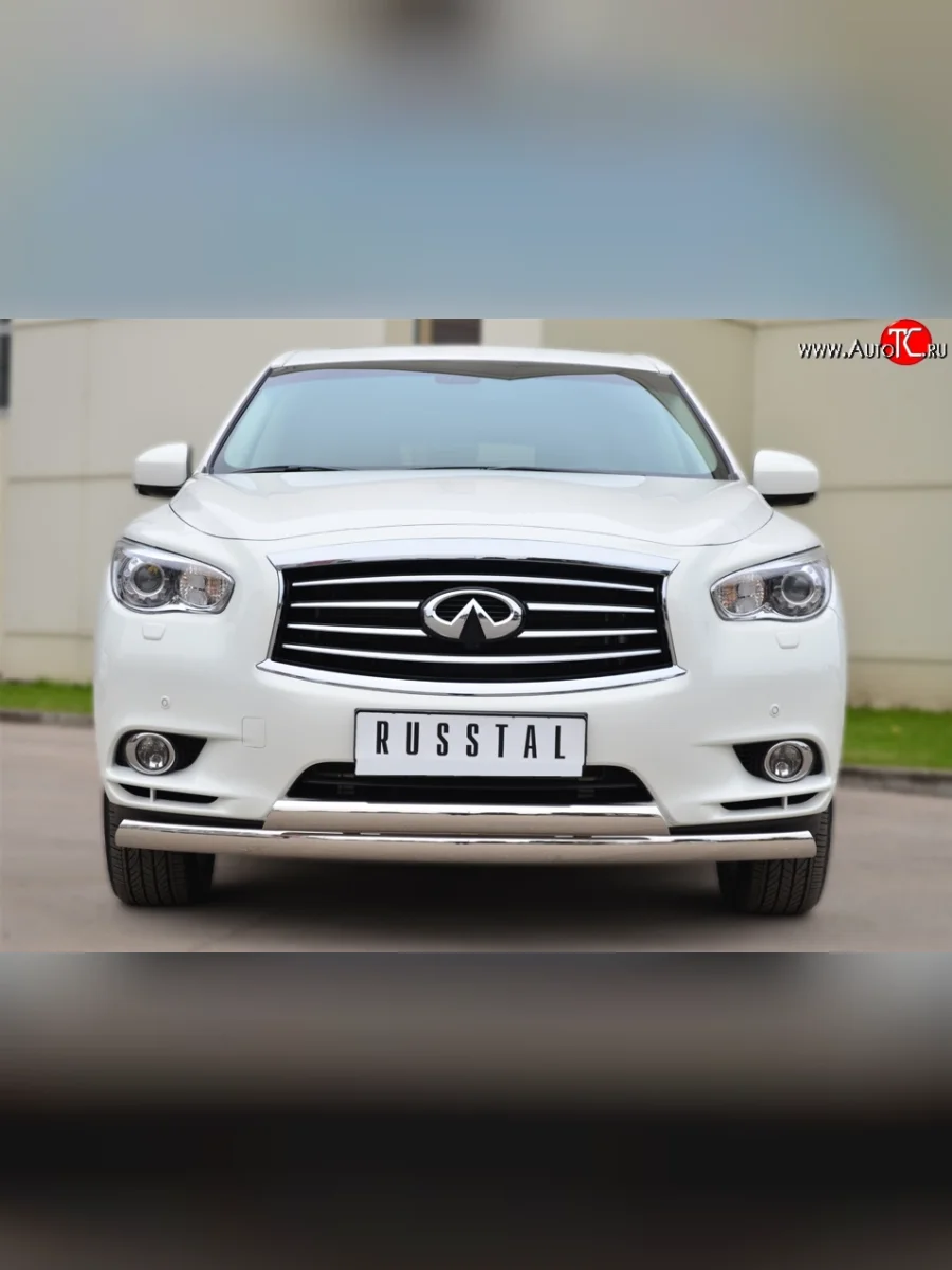 Защита переднего бампера (2 трубыØ75х42 мм, нержавейка) Russtal INFINITI JX35 (2012-2014)  в Перми Пермском крае