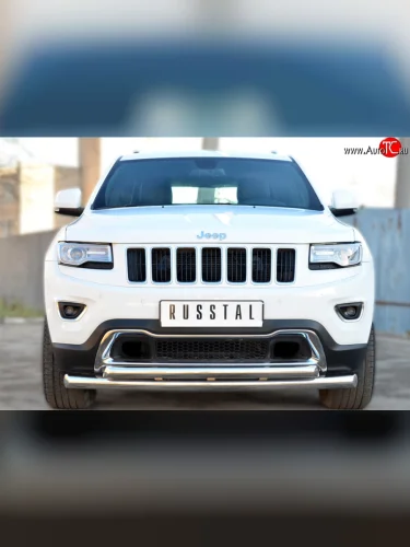 Защита переднего бампера (2 трубыØ76 и 63 мм, нержавейка) SLITKOFF Jeep Grand Cherokee  WK2 (2013-2018) 1-ый рестайлинг