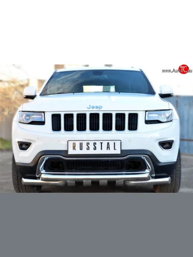 Защита переднего бампера из трёх труб диаметром 76 мм с зубьями SLITKOFF Jeep Grand Cherokee  WK2 (2013-2018) 1-ый рестайлинг