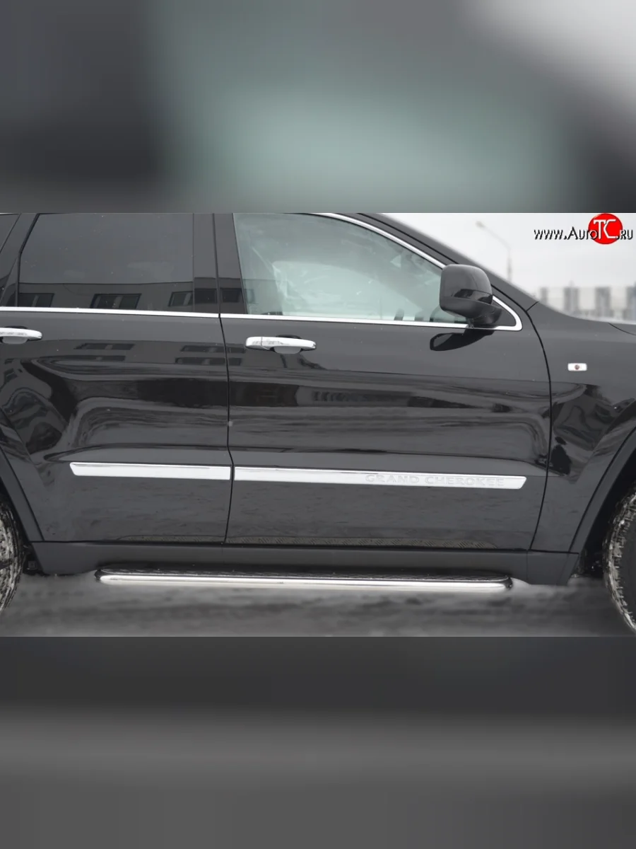 Широкая защита порогов SLITKOFF Jeep Grand Cherokee WK2 дорестайлинг (2010-2013)  в Перми Пермском крае
