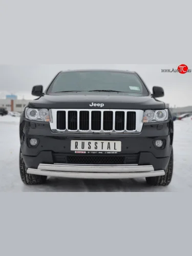 Защита переднего бампера (2 трубыØ75х42 мм, нержавейка) Russtal Jeep Grand Cherokee WK2 дорестайлинг (2010-2013)