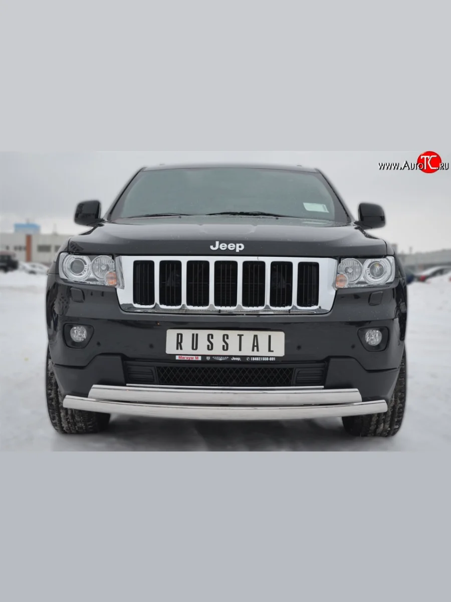 Защита переднего бампера (2 трубыØ75х42 мм, нержавейка) Russtal Jeep Grand Cherokee WK2 дорестайлинг (2010-2013)  в Перми Пермском крае