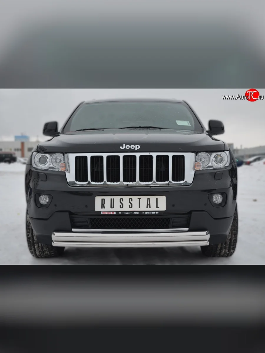 Защита переднего бампера (2 трубыØ76 и 42 мм, нержавейка) SLITKOFF  Jeep Grand Cherokee (2010-2013) WK2  в Самаре Самарской области
