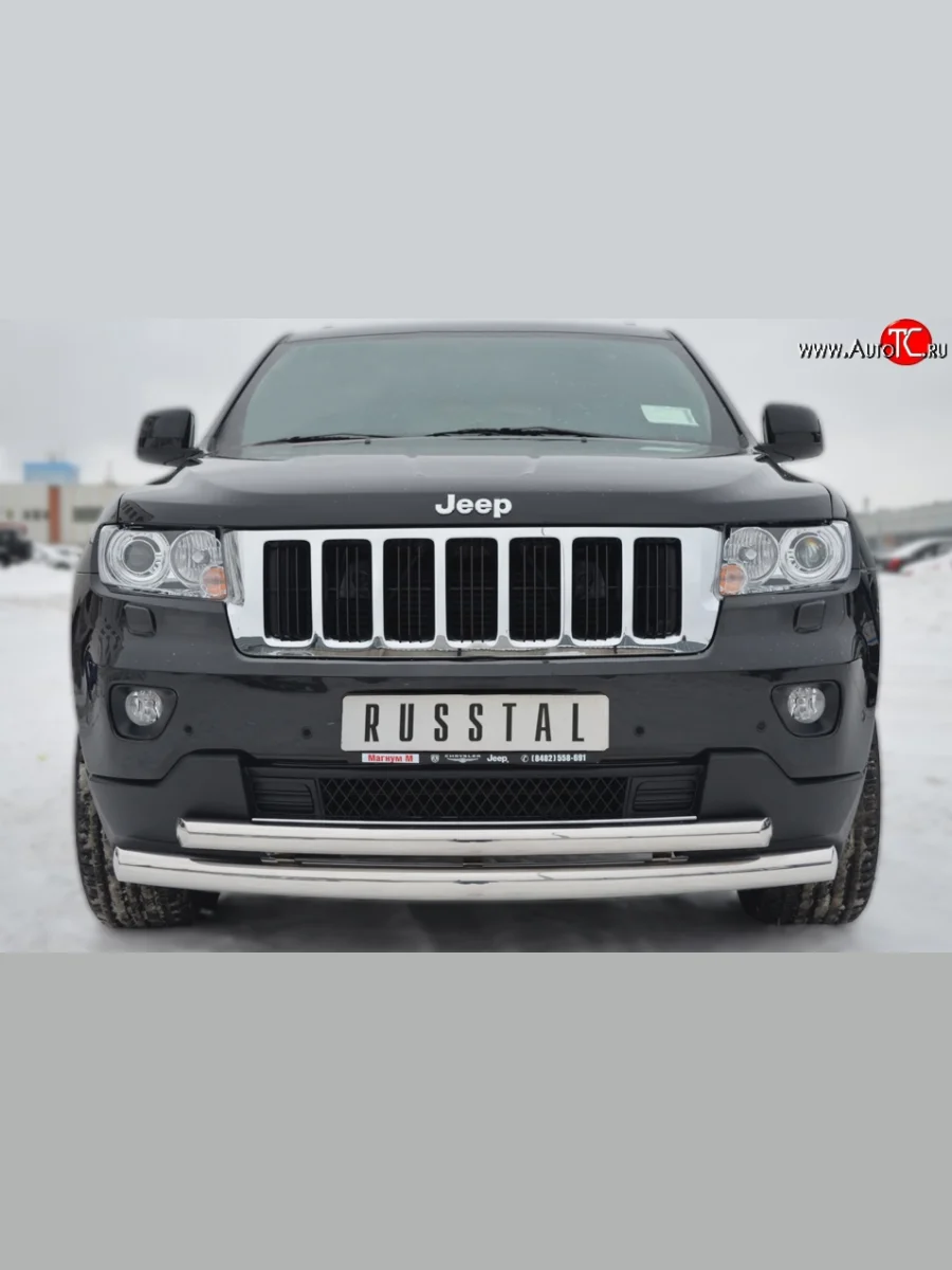Защита переднего бампера (2 трубыØ76 и 63 мм, нержавейка) SLITKOFF  Jeep Grand Cherokee (2010-2013) WK2  в Самаре Самарской области