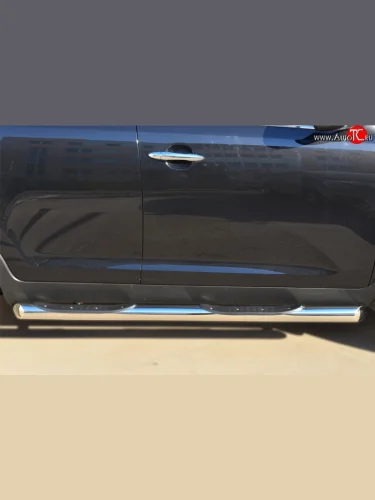 Защита порогов с пластиковыми вставками для ног из круглой трубы Russtal KIA Sportage  3 SL (2010-2016) дорестайлинг, рестайлинг