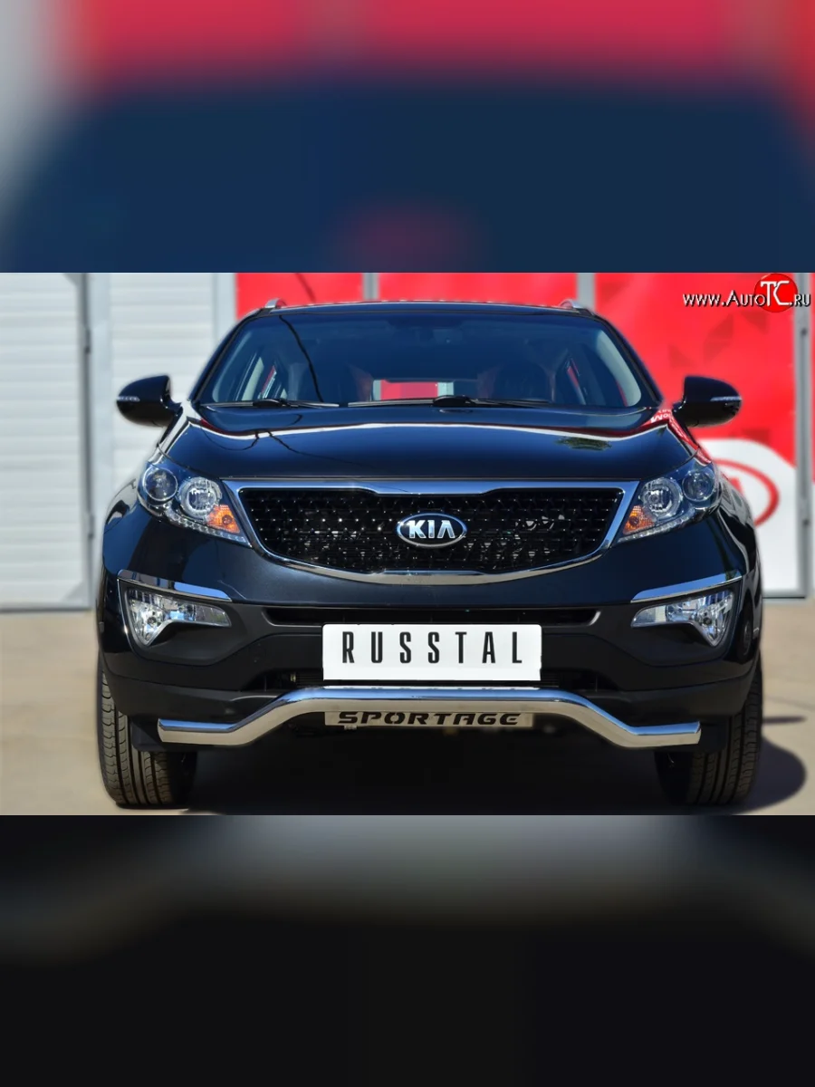 Защита переднего бампера (Ø63 мм волна с надписью, нержавейка) SLITKOFF KIA Sportage 3 SL дорестайлинг (2010-2014)  в Самаре Самарской области