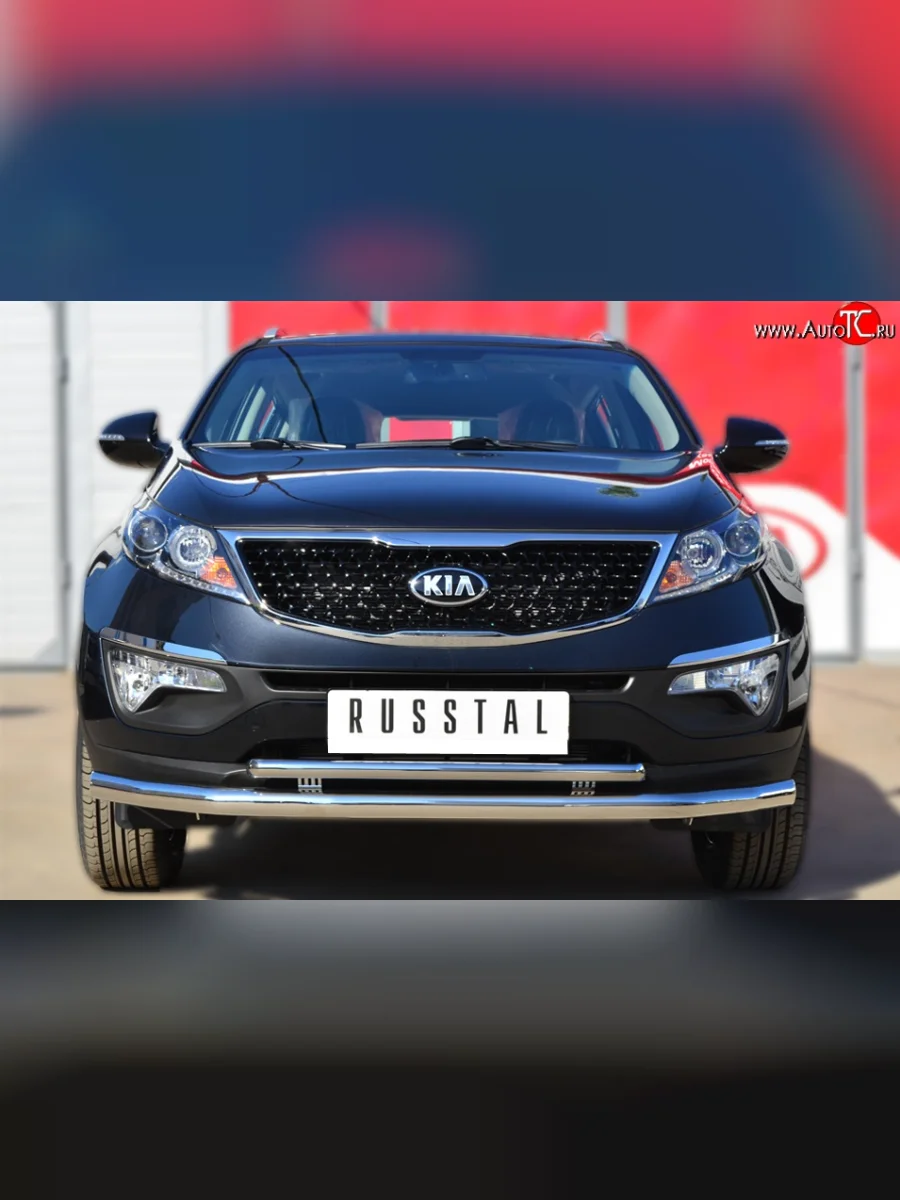 Защита переднего бампера (2 трубыØ63 и 42 мм, нержавейка) SLITKOFF KIA Sportage 3 SL дорестайлинг (2010-2014)  в Керчи Республика Крым
