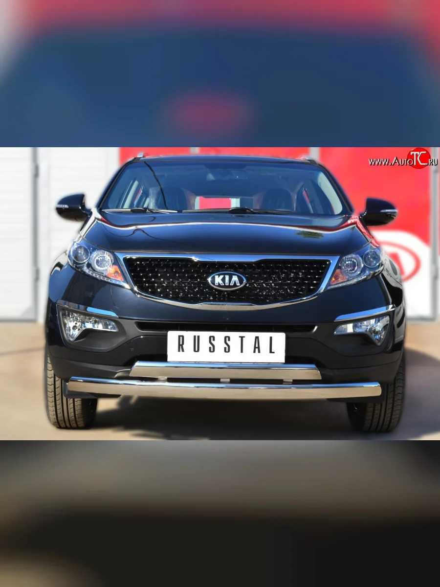 Защита переднего бампера (2 трубыØ75х42 мм, нержавейка) Russtal KIA Sportage 3 SL дорестайлинг (2010-2014)  в Керчи Республика Крым
