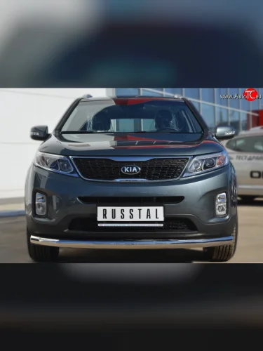 Одинарная защита переднего бампера диаметром 76 мм SLITKOFF KIA Sorento  XM (2012-2015) рестайлинг