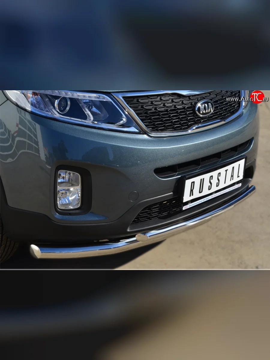 Двойная защита переднего бампера из труб диаметром 63 и 42 мм SLITKOFF KIA Sorento XM рестайлинг (2012-2015)  в Перми Пермском крае