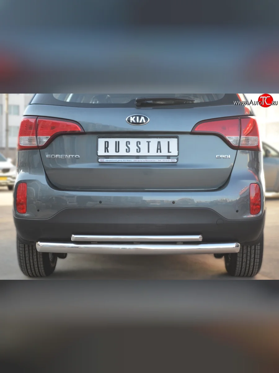 Защита заднего бампера (Ø76 и 42 мм, нержавейка) SLITKOFF KIA Sorento XM рестайлинг (2012-2015)  в Керчи Республика Крым