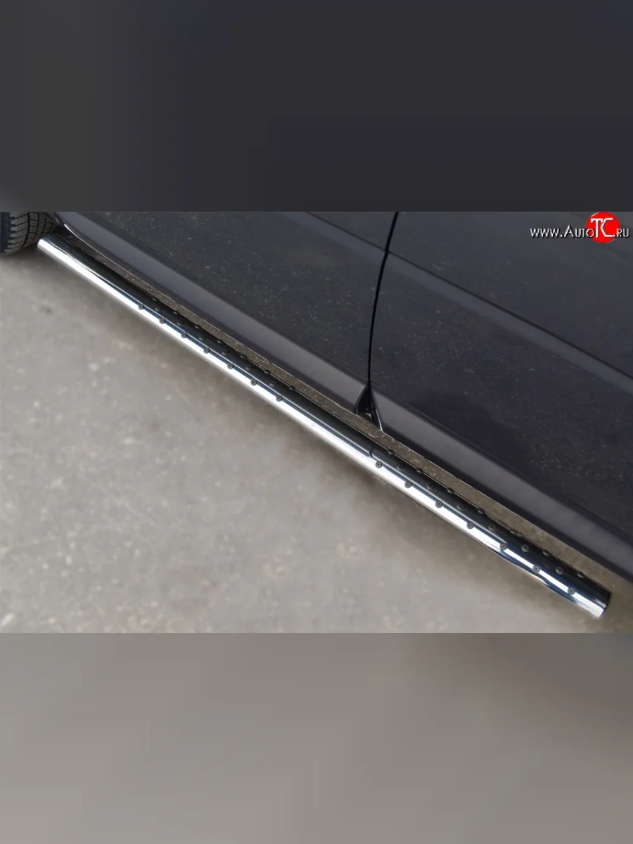 Защита порогов с круглыми вставками для ног из овальной трубы диаметром 75x42 мм (рестайлинг) Russtal Land Rover Freelander L359 дорестайлинг (2006-2010)  в Керчи Республика Крым