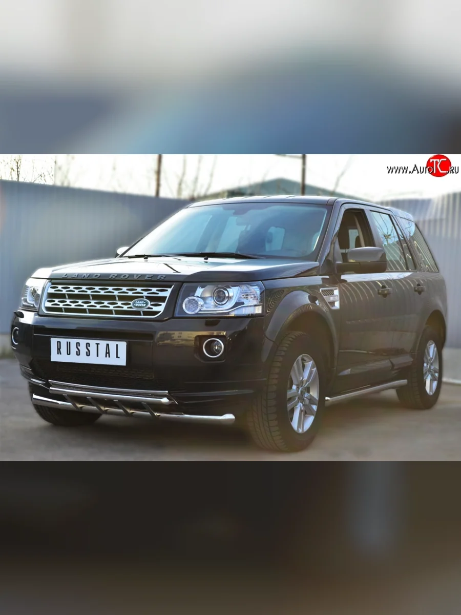 Защита переднего бампера (2 трубыØ63 и 42 мм, нержавейка) SLITKOFF Land Rover Freelander L359 дорестайлинг (2006-2010)  в Самаре Самарской области