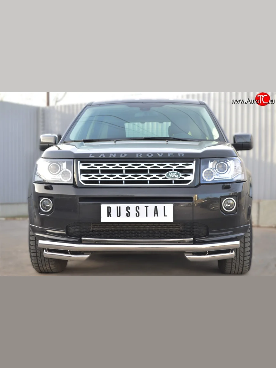Защита переднего бампера (Ø63 мм с углами, нержавейка) SLITKOFF Land Rover Freelander L359 дорестайлинг (2006-2010)  в Самаре Самарской области