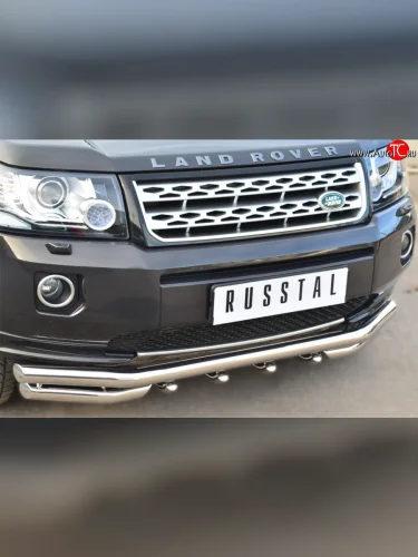 Защита переднего бампера (Ø63 мм с зубами, нержавейка) SLITKOFF Land Rover Freelander  L359 (2010-2012) 1-ый рестайлинг